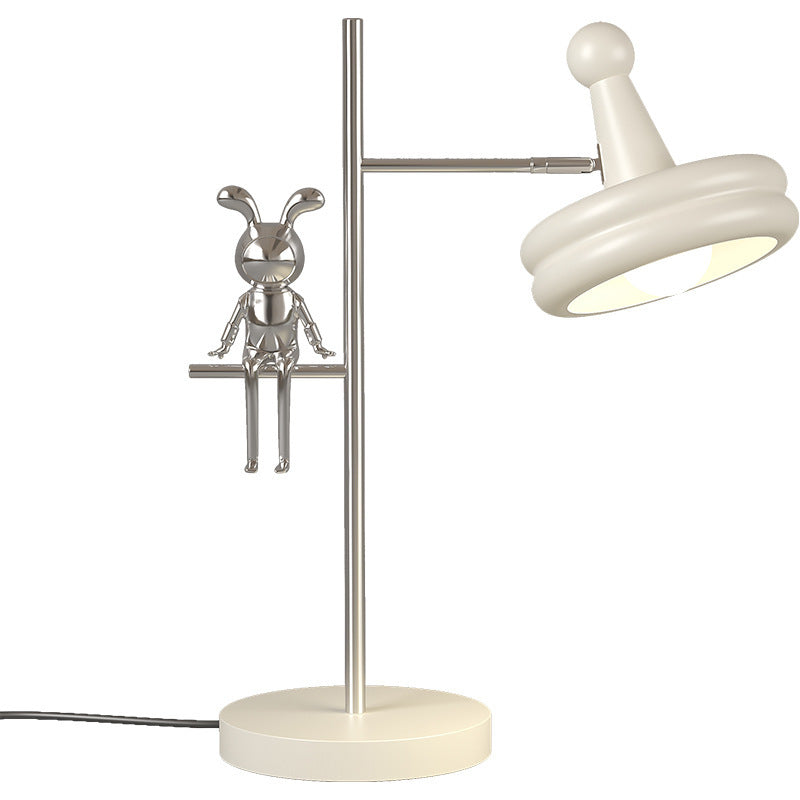 Lampe de table 1 lumière pour chambre à coucher avec abat-jour rond réglable en fer et décoration créative contemporaine de lapin 