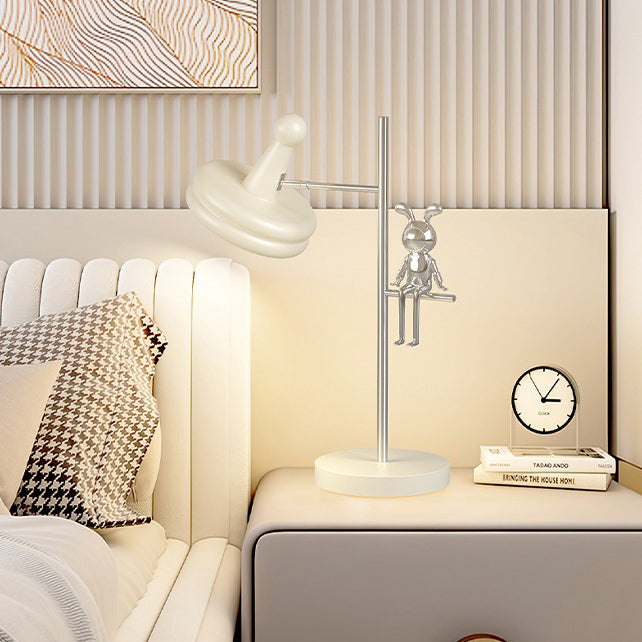 Lampe de table 1 lumière pour chambre à coucher avec abat-jour rond réglable en fer et décoration créative contemporaine de lapin 