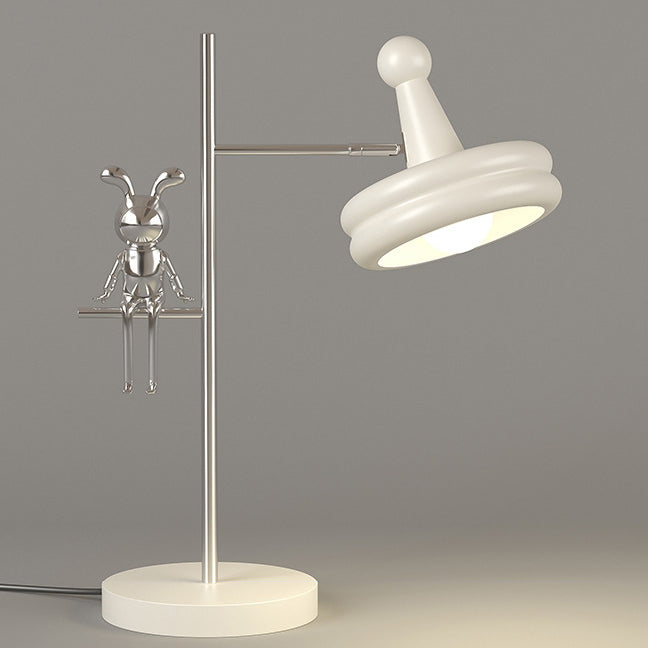 Lampe de table 1 lumière pour chambre à coucher avec abat-jour rond réglable en fer et décoration créative contemporaine de lapin 