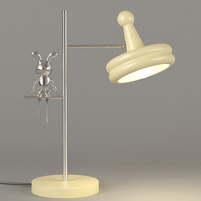 Lampe de table 1 lumière pour chambre à coucher avec abat-jour rond réglable en fer et décoration créative contemporaine de lapin 