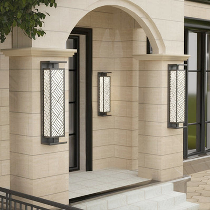 Zeitgenössische Luxus Edelstahl Imitation Marmor Cuboid Shade 1-Licht Außenwandleuchte Lampe für den Garten 