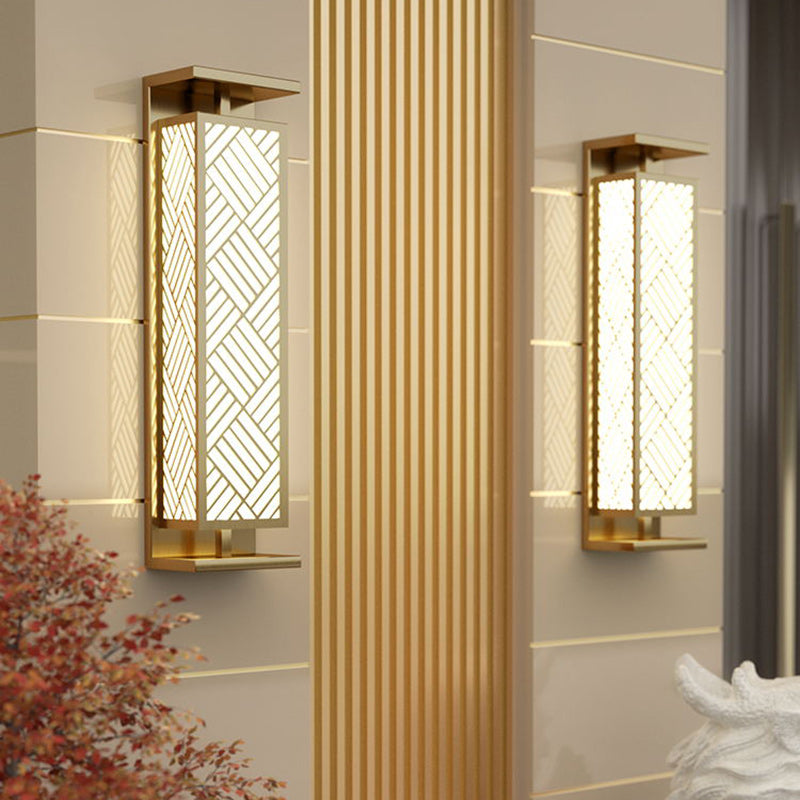Zeitgenössische Luxus Edelstahl Imitation Marmor Cuboid Shade 1-Licht Außenwandleuchte Lampe für den Garten 