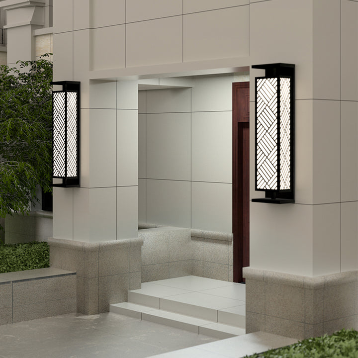 Zeitgenössische Luxus Edelstahl Imitation Marmor Cuboid Shade 1-Licht Außenwandleuchte Lampe für den Garten 