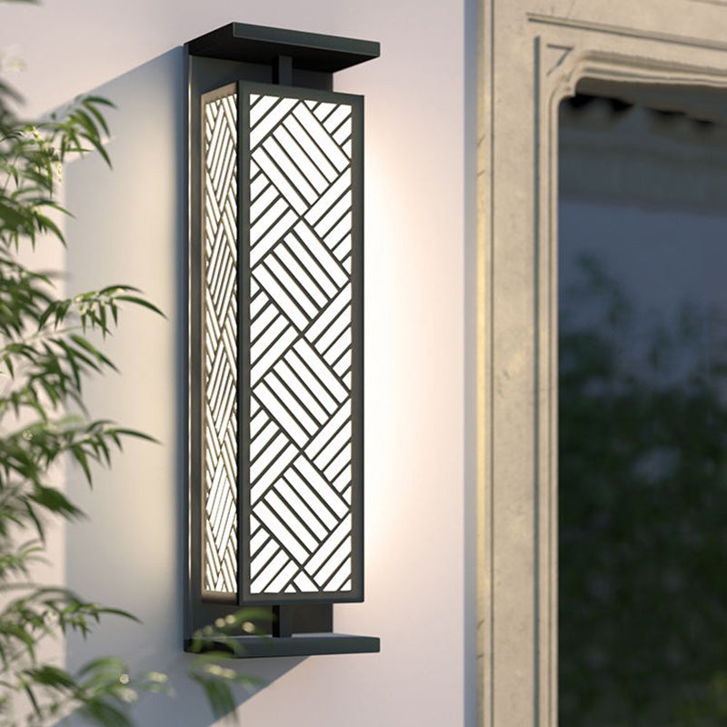 Zeitgenössische Luxus Edelstahl Imitation Marmor Cuboid Shade 1-Licht Außenwandleuchte Lampe für den Garten 