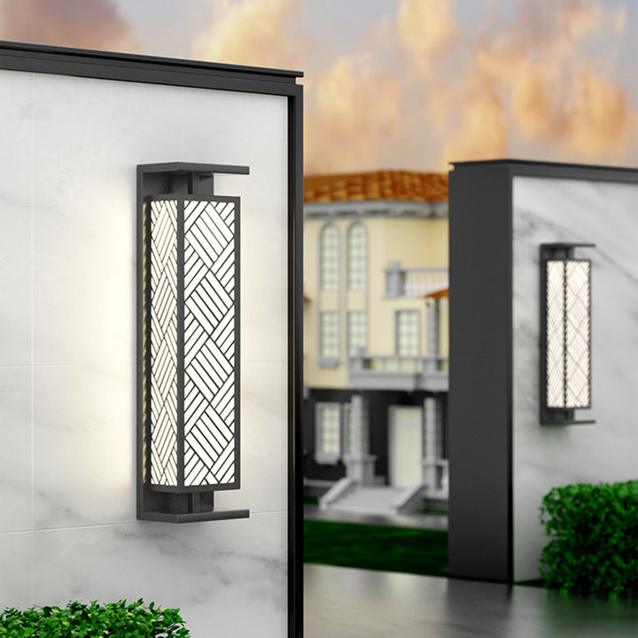 Zeitgenössische Luxus Edelstahl Imitation Marmor Cuboid Shade 1-Licht Außenwandleuchte Lampe für den Garten 