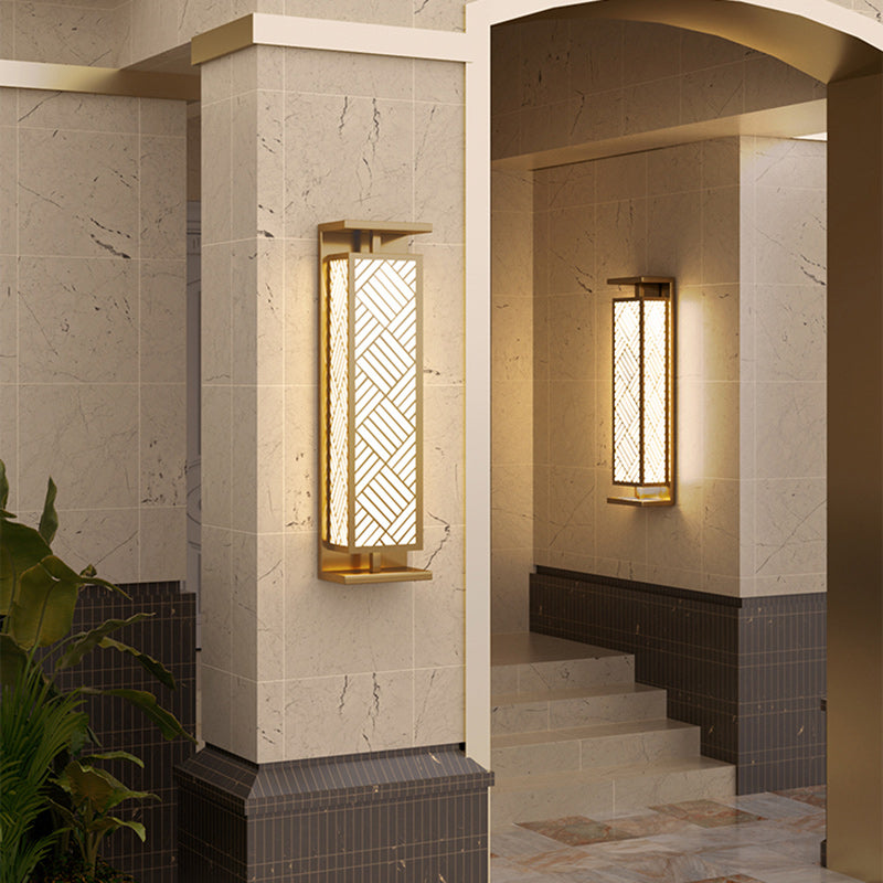 Zeitgenössische Luxus Edelstahl Imitation Marmor Cuboid Shade 1-Licht Außenwandleuchte Lampe für den Garten 