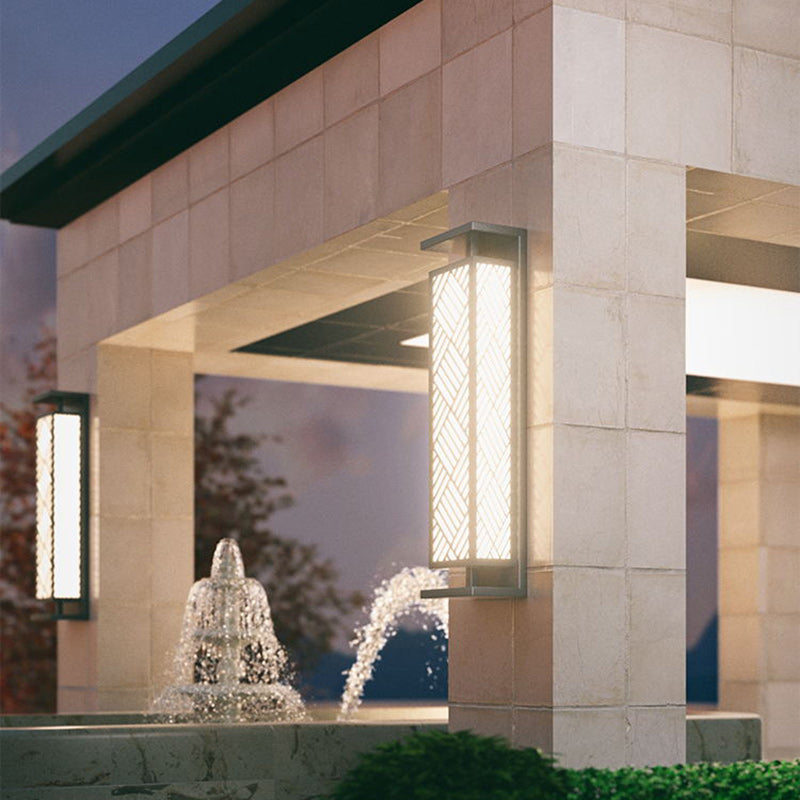 Zeitgenössische Luxus Edelstahl Imitation Marmor Cuboid Shade 1-Licht Außenwandleuchte Lampe für den Garten 