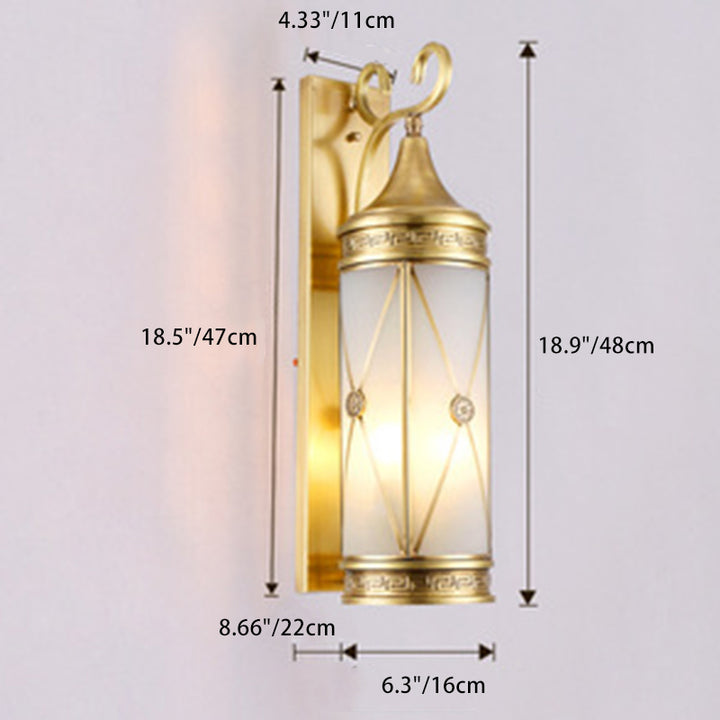 Applique murale extérieure contemporaine de luxe avec cadre en laiton et abat-jour en verre à motif d&