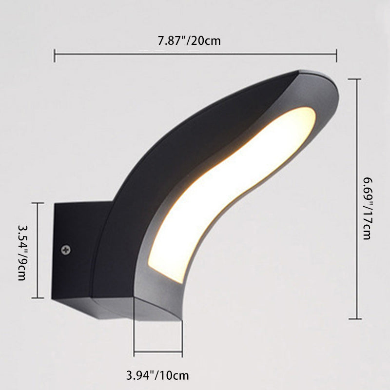 مصباح حائط خارجي مقاوم للماء LED من الألومنيوم المنحني بتصميم حديث بسيط للحديقة 