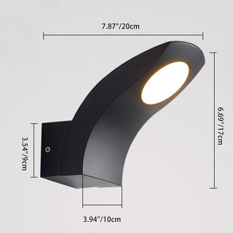 مصباح حائط خارجي مقاوم للماء LED من الألومنيوم المنحني بتصميم حديث بسيط للحديقة 
