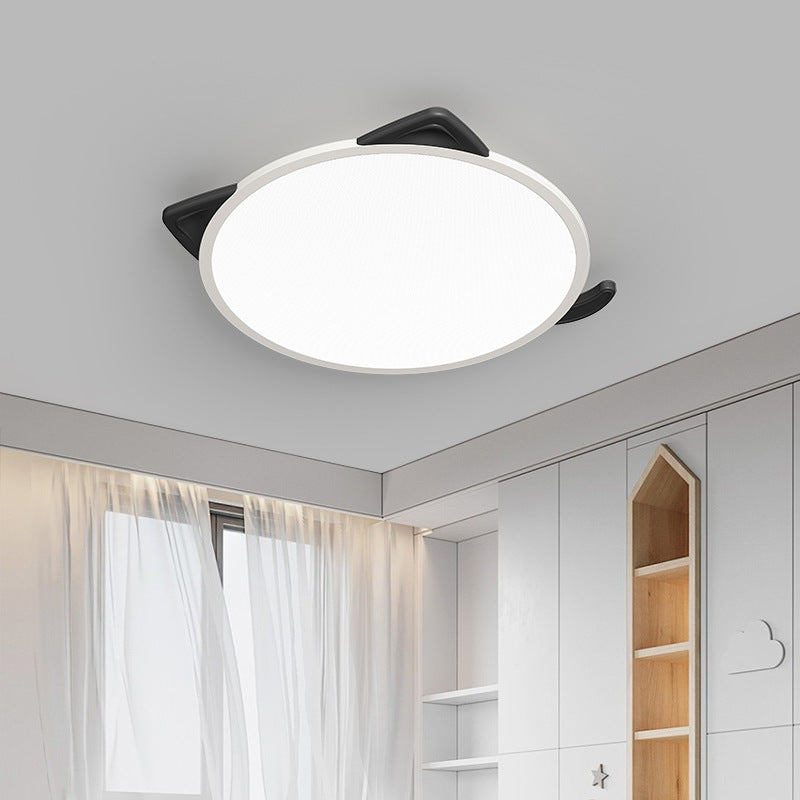 Luz de techo LED empotrada redonda de hierro y aluminio con diseño de gato de dibujos animados nórdico contemporáneo para sala de estar 