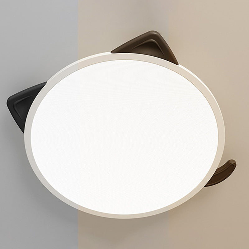 Luz de techo LED empotrada redonda de hierro y aluminio con diseño de gato de dibujos animados nórdico contemporáneo para sala de estar 