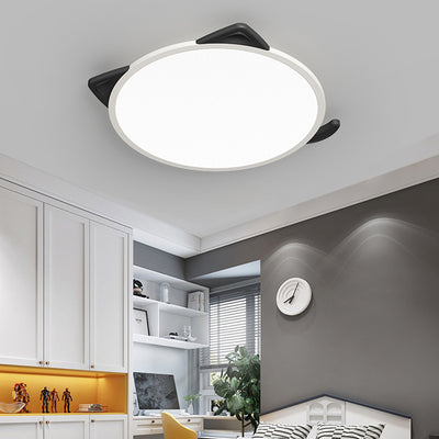 Luz de techo LED empotrada redonda de hierro y aluminio con diseño de gato de dibujos animados nórdico contemporáneo para sala de estar 