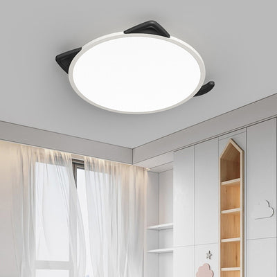 Luz de techo LED empotrada redonda de hierro y aluminio con diseño de gato de dibujos animados nórdico contemporáneo para sala de estar 