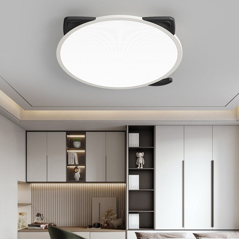 Luz de techo LED empotrada redonda de hierro y aluminio con diseño de gato de dibujos animados nórdico contemporáneo para sala de estar 