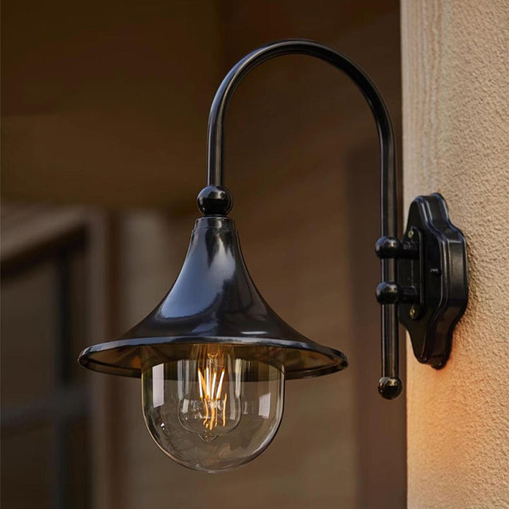 Zeitgenössische Einfachheit Aluminium Trompete Schatten Glas 1-Licht Außen Wandleuchte Lampe für Garten 