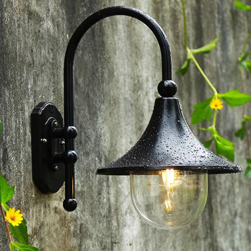 Zeitgenössische Einfachheit Aluminium Trompete Schatten Glas 1-Licht Außen Wandleuchte Lampe für Garten 