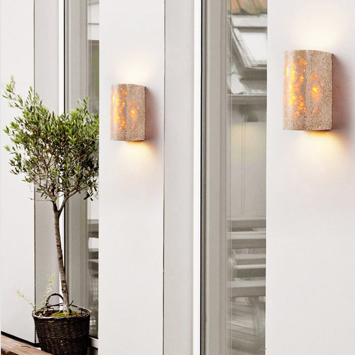 Traditionelle japanische gefaltete Travertin-Halbkreis-LED-Außenwandleuchterlampe für den Garten 