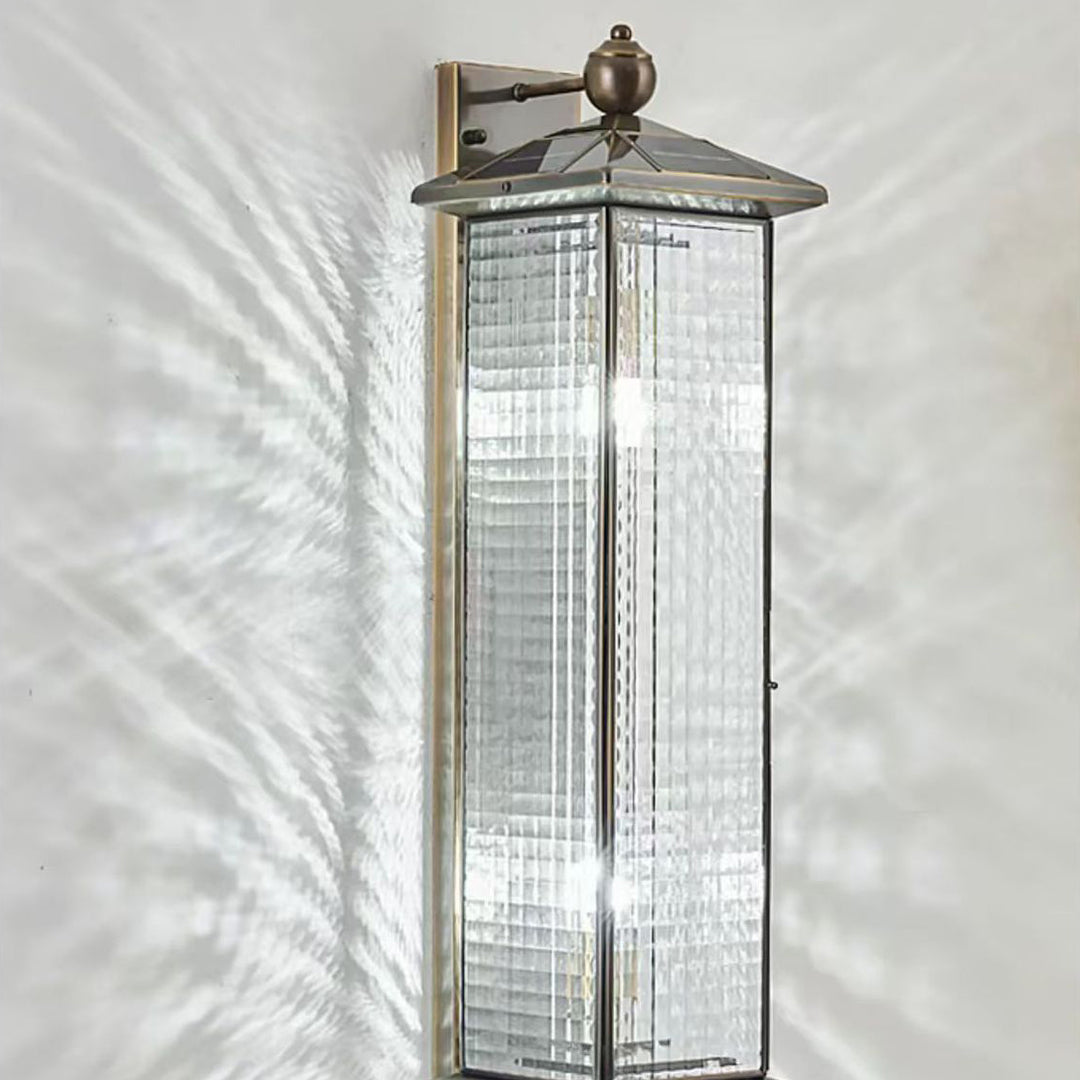 Contemporary Luxury Brass Column Tempered Glass Shade 2-Light Outdoor Wall Sconce Lamp For Garden