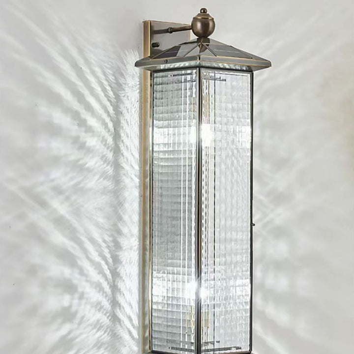 Contemporary Luxury Brass Column Tempered Glass Shade 2-Light Outdoor Wall Sconce Lamp For Garden