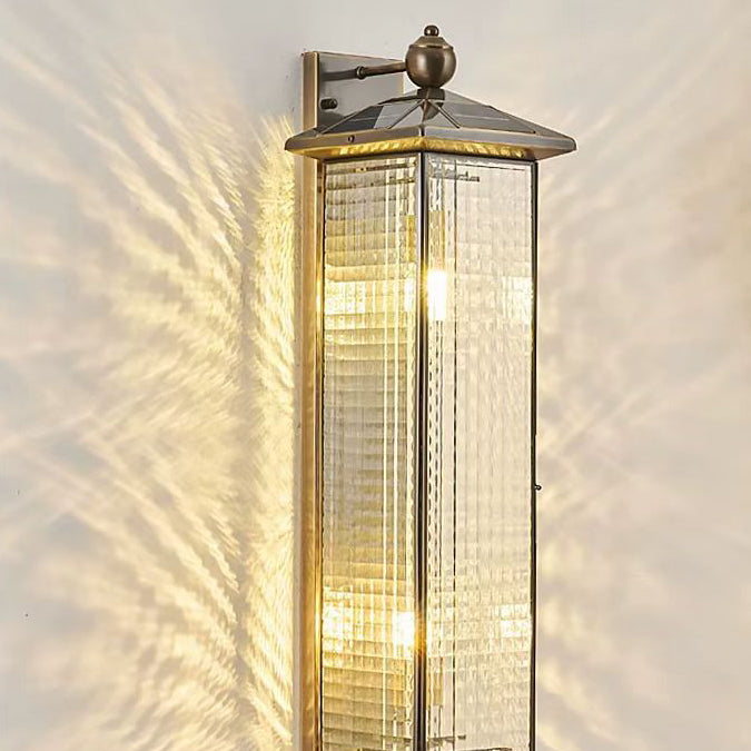 Contemporary Luxury Brass Column Tempered Glass Shade 2-Light Outdoor Wall Sconce Lamp For Garden