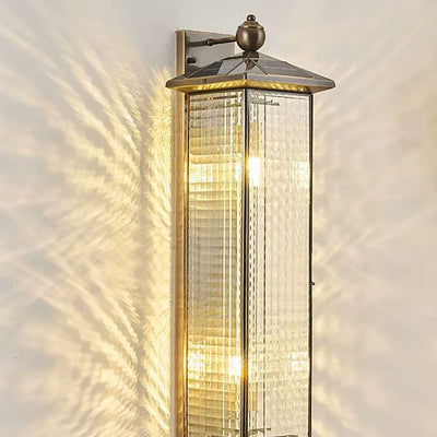 Lampe murale d'extérieur contemporaine en laiton de luxe à colonne en verre trempé avec 2 lumières pour jardin 