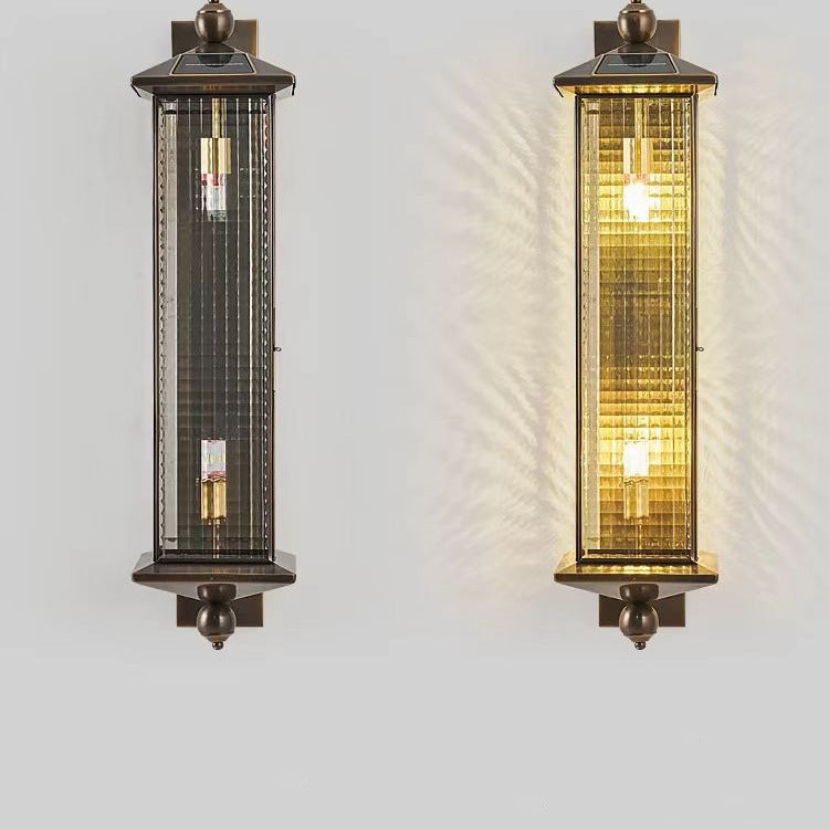 Contemporary Luxury Brass Column Tempered Glass Shade 2-Light Outdoor Wall Sconce Lamp For Garden