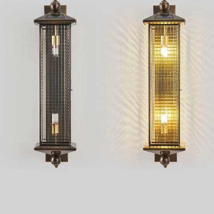 Contemporary Luxury Brass Column Tempered Glass Shade 2-Light Outdoor Wall Sconce Lamp For Garden