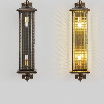 Lampe murale d'extérieur contemporaine en laiton de luxe à colonne en verre trempé avec 2 lumières pour jardin 