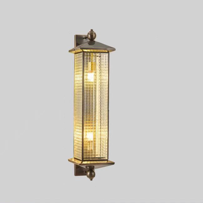 Contemporary Luxury Brass Column Tempered Glass Shade 2-Light Outdoor Wall Sconce Lamp For Garden
