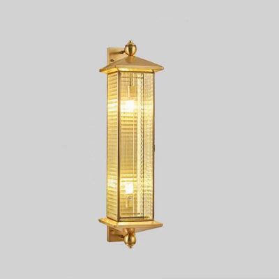 Lampe murale d'extérieur contemporaine en laiton de luxe à colonne en verre trempé avec 2 lumières pour jardin 