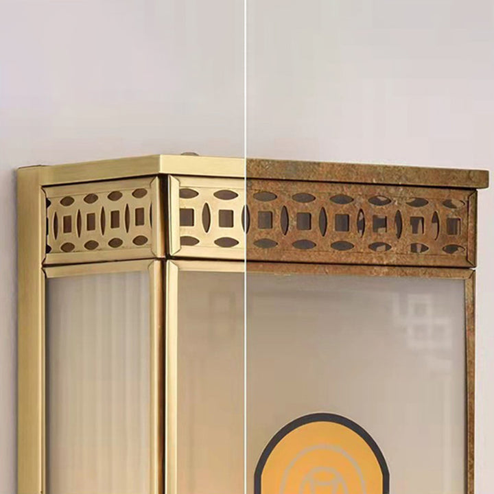 Lumière murale extérieure contemporaine de luxe en cuivre avec abat-jour en verre à 1 ampoule pour jardin 