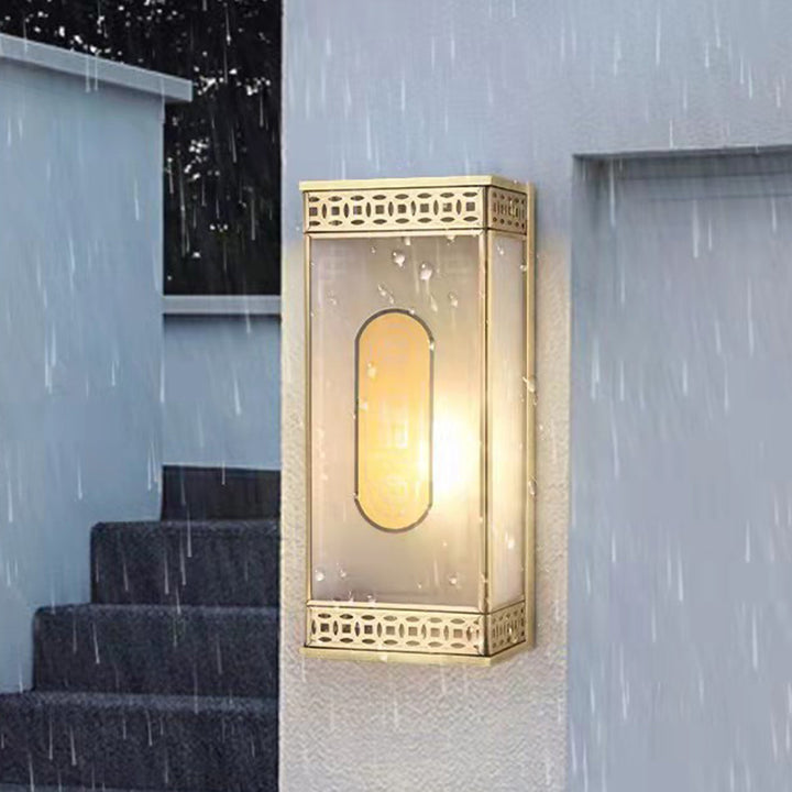 Lumière murale extérieure contemporaine de luxe en cuivre avec abat-jour en verre à 1 ampoule pour jardin 