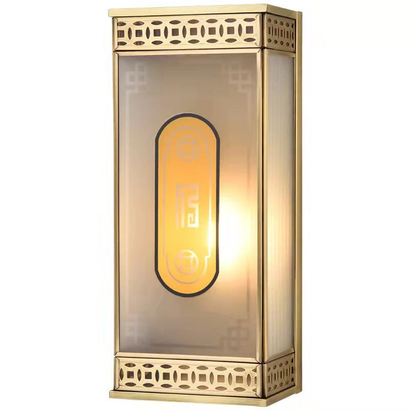 Lumière murale extérieure contemporaine de luxe en cuivre avec abat-jour en verre à 1 ampoule pour jardin 
