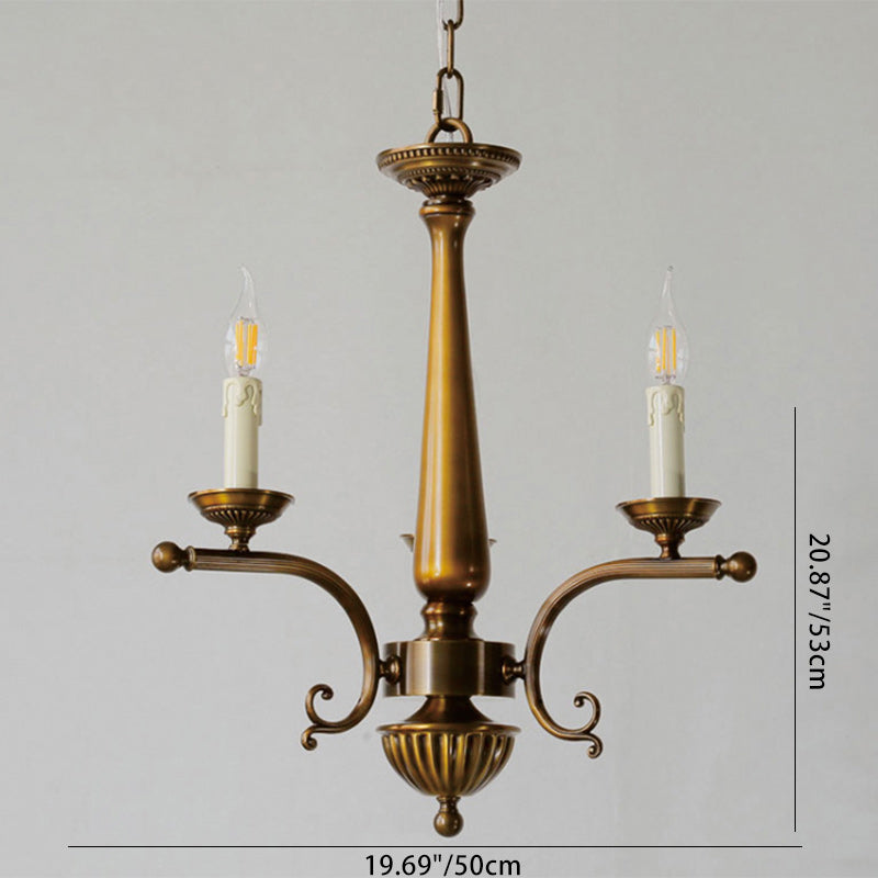 Traditioneller Vintage-Kerzenhalter aus antikem Messing im Used-Look, 3/6-flammiger Kronleuchter für Wohnzimmer 