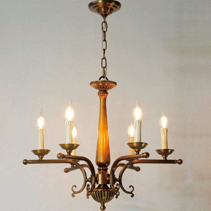 Traditioneller Vintage-Kerzenhalter aus antikem Messing im Used-Look, 3/6-flammiger Kronleuchter für Wohnzimmer 