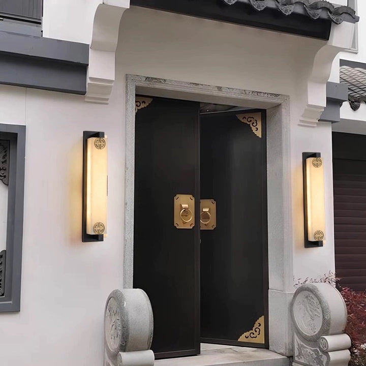 Traditionelle chinesische Säule Edelstahl Marmor Schatten LED wasserdichte Wandleuchte Lampe für Terrasse im Freien 