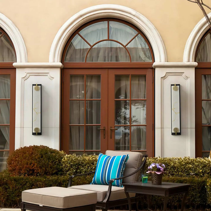 Applique murale étanche à LED en acier inoxydable avec abat-jour en marbre et colonne chinoise traditionnelle pour patio extérieur 