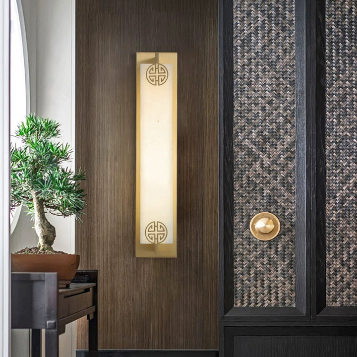Applique murale étanche à LED en acier inoxydable avec abat-jour en marbre et colonne chinoise traditionnelle pour patio extérieur 