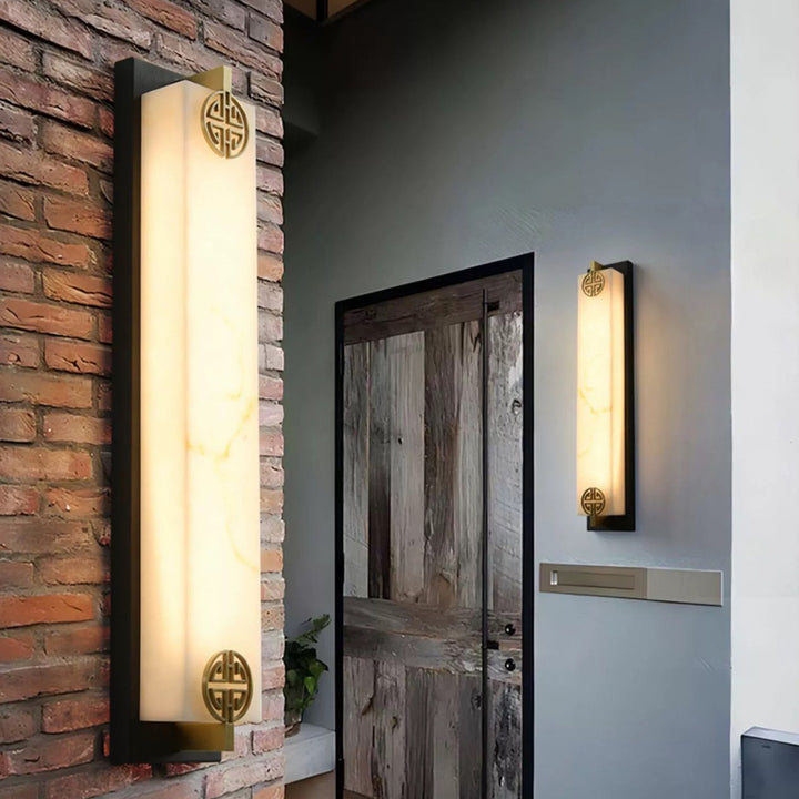 Applique murale étanche à LED en acier inoxydable avec abat-jour en marbre et colonne chinoise traditionnelle pour patio extérieur 