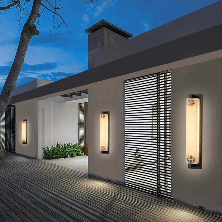 Traditionelle chinesische Säule Edelstahl Marmor Schatten LED wasserdichte Wandleuchte Lampe für Terrasse im Freien 