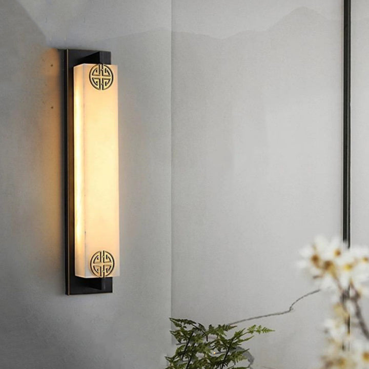 Applique murale étanche à LED en acier inoxydable avec abat-jour en marbre et colonne chinoise traditionnelle pour patio extérieur 