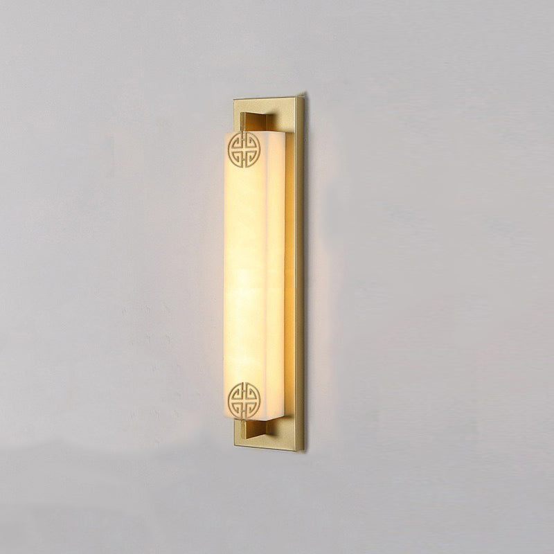 Applique murale étanche à LED en acier inoxydable avec abat-jour en marbre et colonne chinoise traditionnelle pour patio extérieur 