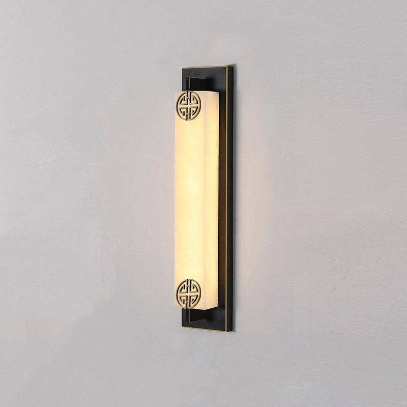 Applique murale étanche à LED en acier inoxydable avec abat-jour en marbre et colonne chinoise traditionnelle pour patio extérieur 