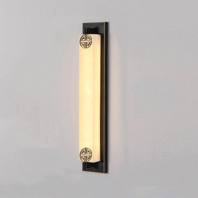 Applique murale étanche à LED en acier inoxydable avec abat-jour en marbre et colonne chinoise traditionnelle pour patio extérieur 