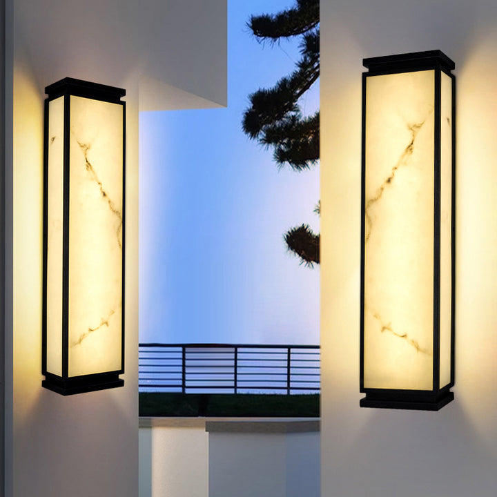 Lampe murale extérieure LED étanche en acier inoxydable chinois traditionnel avec abat-jour imitation marbre pour jardin 