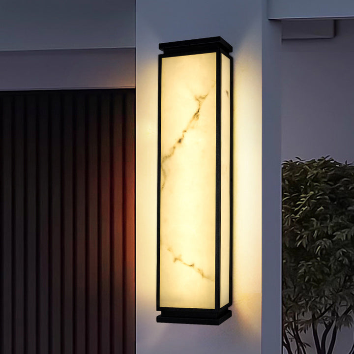 Lampe murale extérieure LED étanche en acier inoxydable chinois traditionnel avec abat-jour imitation marbre pour jardin 