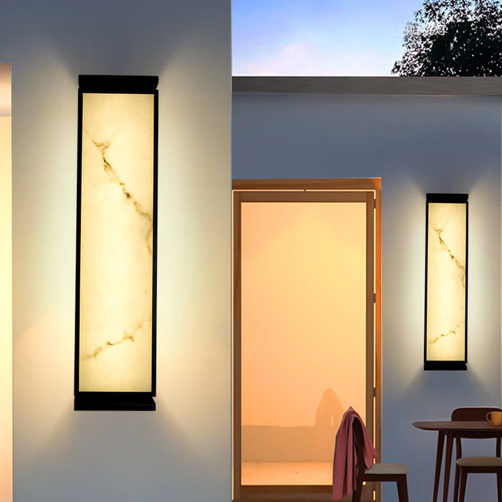 Lampe murale extérieure LED étanche en acier inoxydable chinois traditionnel avec abat-jour imitation marbre pour jardin 