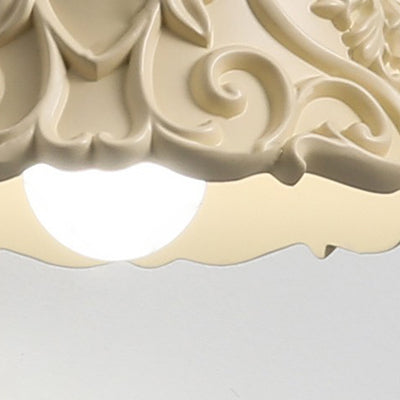 Lustre suspendu rond à 1 lumière avec sculpture en résine à motif de fleurs en bois massif japonais traditionnel pour chevet 