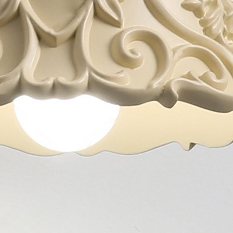 Lustre suspendu rond à 1 lumière avec sculpture en résine à motif de fleurs en bois massif japonais traditionnel pour chevet 